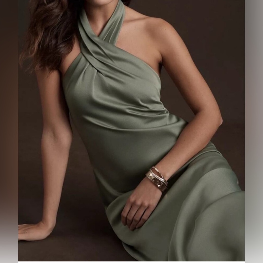 BHLDN Anthropologie Ruby Twist Halter Maxi Dress in Moss Size 6 - Picture 3 of 14
